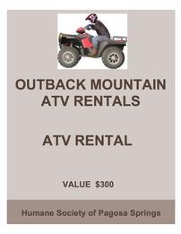 $300 ATV Rentals from Outback Mountain ATV Rentals Exp 08/2020 202//261